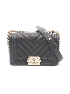 Chanel Shoulder Bag Boy Small Black Caviar Leather Boy Stitch Chain